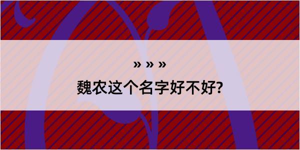 魏农这个名字好不好?