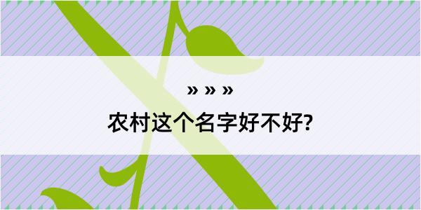 农村这个名字好不好?