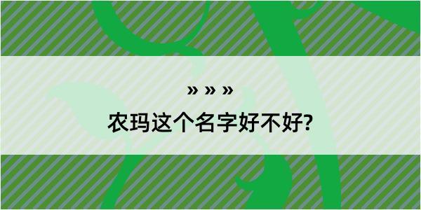 农玛这个名字好不好?