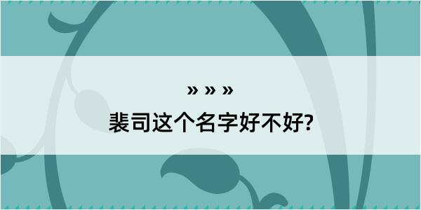 裴司这个名字好不好?