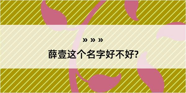 薛壹这个名字好不好?