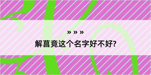 解菖竟这个名字好不好?