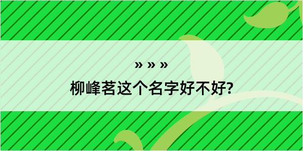 柳峰茗这个名字好不好?