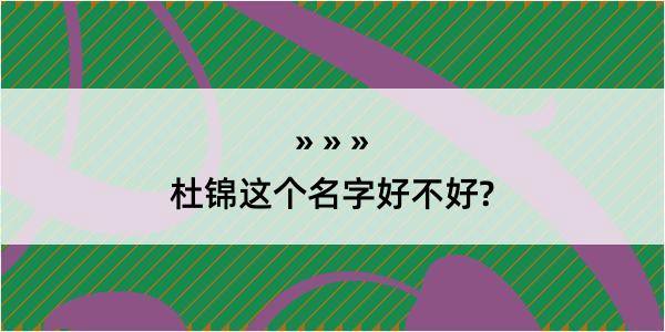 杜锦这个名字好不好?