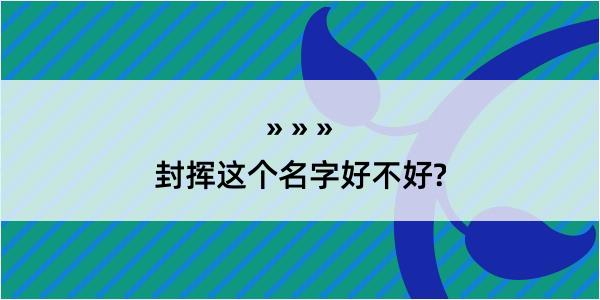 封挥这个名字好不好?