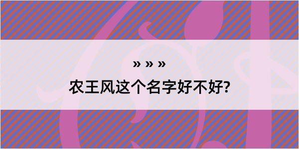 农王风这个名字好不好?