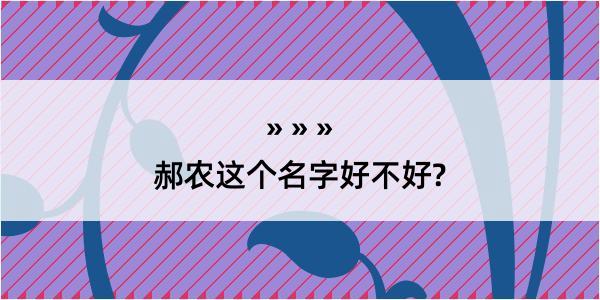 郝农这个名字好不好?