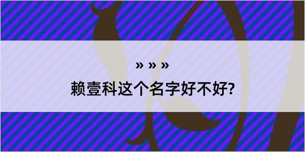 赖壹科这个名字好不好?