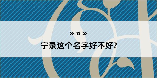 宁录这个名字好不好?