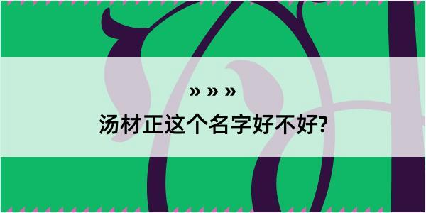 汤材正这个名字好不好?