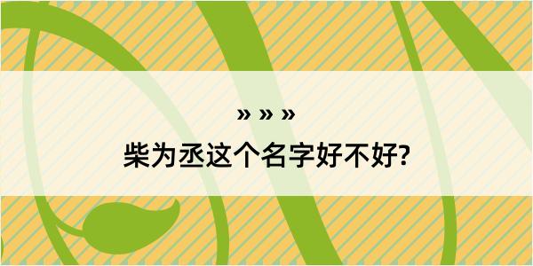 柴为丞这个名字好不好?