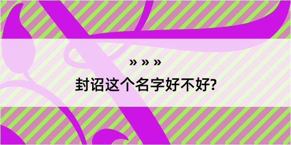 封诏这个名字好不好?