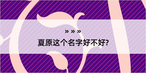 夏原这个名字好不好?