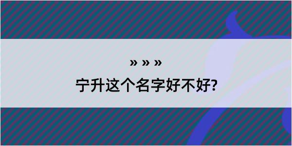 宁升这个名字好不好?