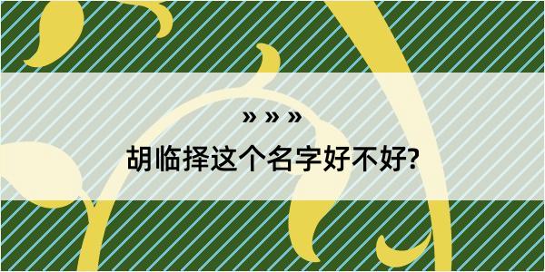 胡临择这个名字好不好?