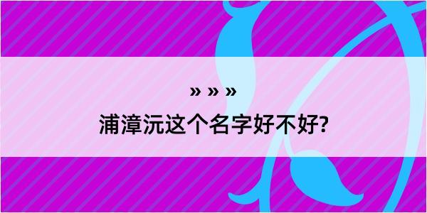 浦漳沅这个名字好不好?