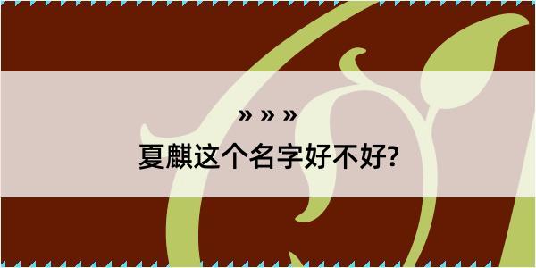 夏麒这个名字好不好?