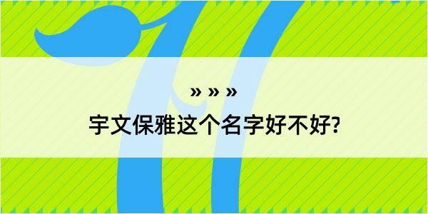 宇文保雅这个名字好不好?