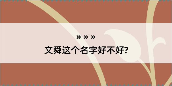 文舜这个名字好不好?