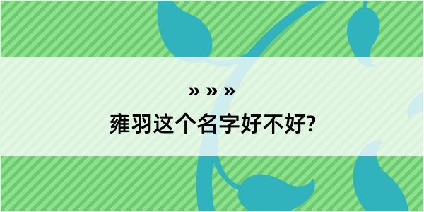 雍羽这个名字好不好?