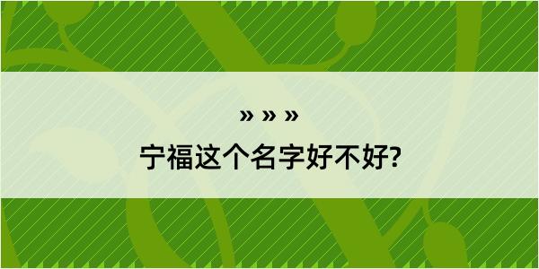 宁福这个名字好不好?