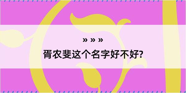 胥农斐这个名字好不好?