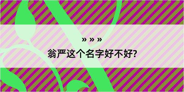 翁严这个名字好不好?