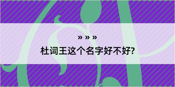 杜词王这个名字好不好?