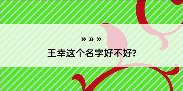 王幸这个名字好不好?