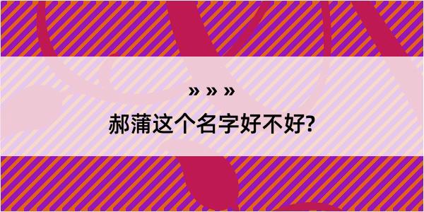 郝蒲这个名字好不好?