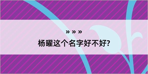 杨曜这个名字好不好?