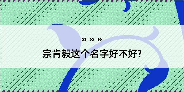 宗肯毅这个名字好不好?