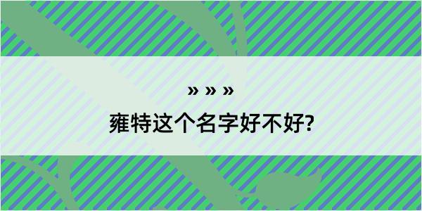 雍特这个名字好不好?